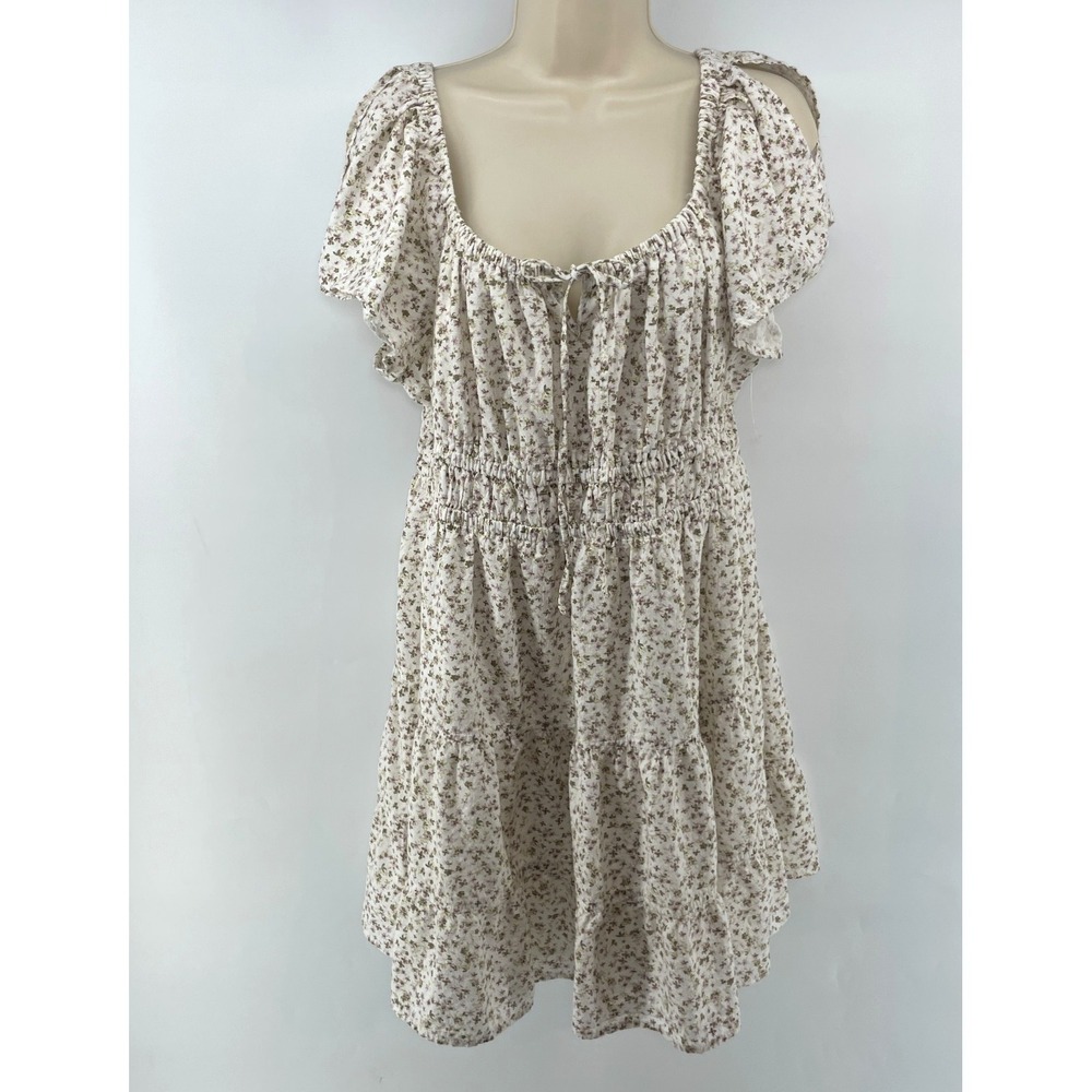 Women's‎ Floral Mini Dress Milkmaid Smocked Waist Size XL Western Boho Cottage